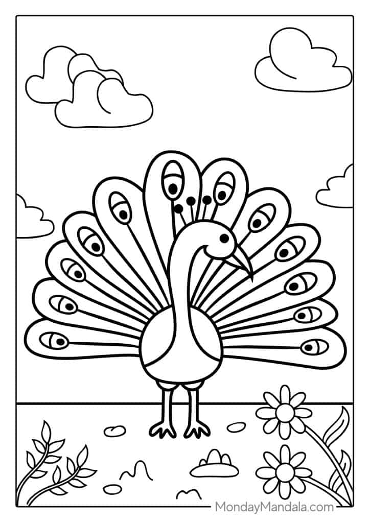 Peacock coloring pages free pdf printables