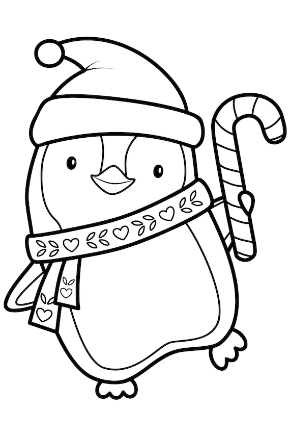 Cute holiday penguin coloring page