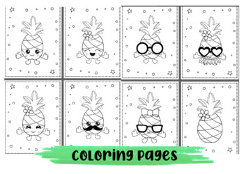 Cute kawaii pineapple coloring pages by kiddie resources tpt