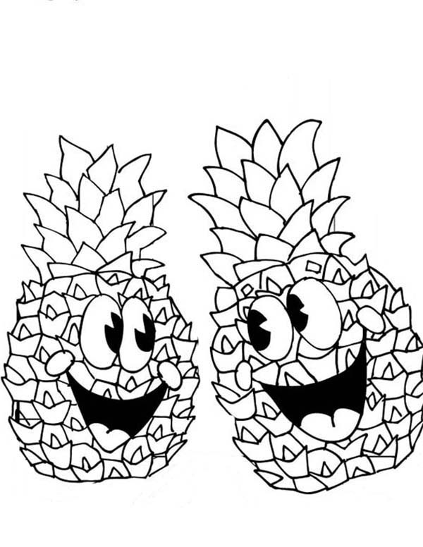 Coloring pages a pair of happy pineapple coloring page