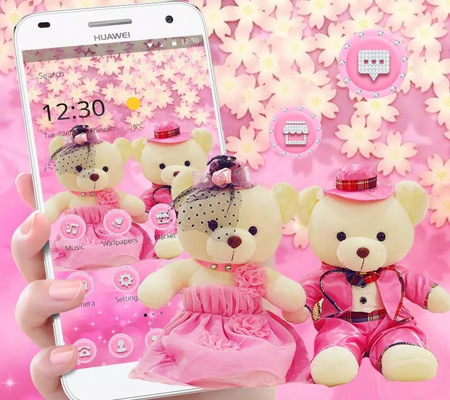 Cute pink teddy bear blooms theme apk fãr android herunterladen