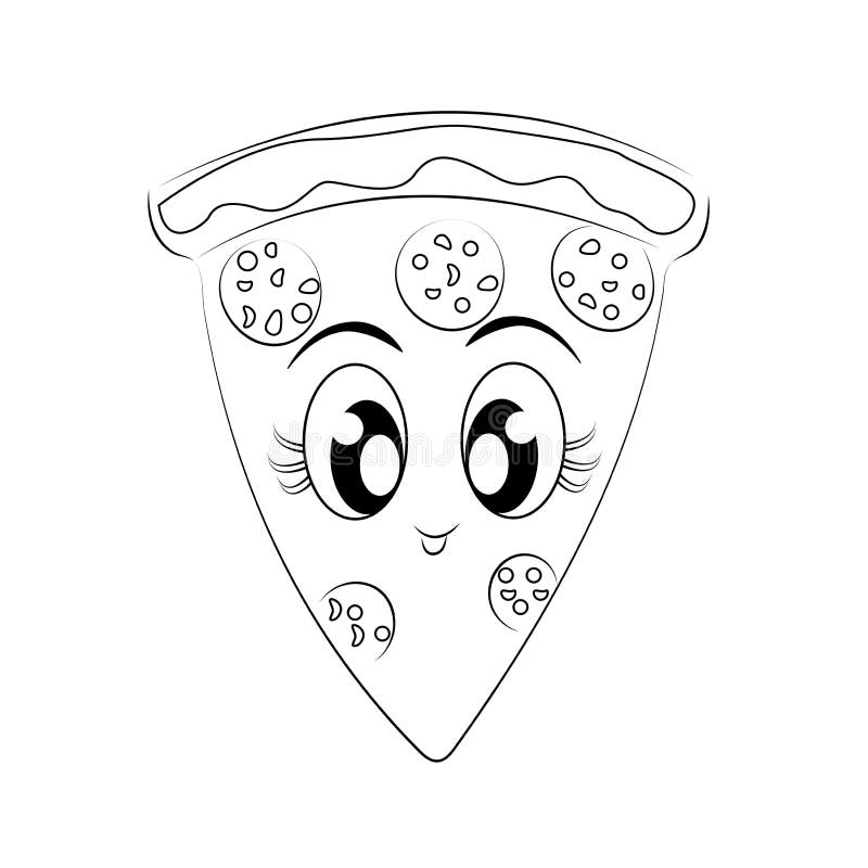 Coloring book cute pizza character beautiful outline illustration isolated on white background one line stock vector