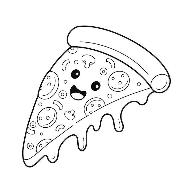 Premium vector pizza character coloring page illustration