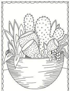 Cute cactus plant flower relaxing coloring page by elementary art with sarah