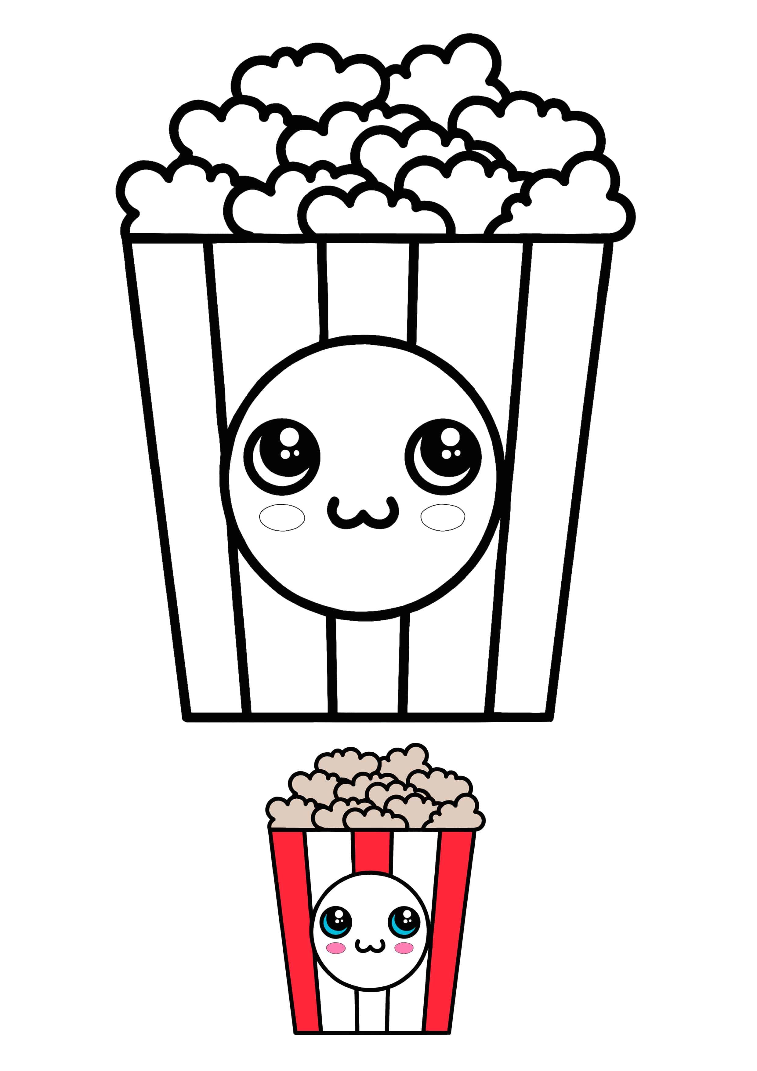 Kawaii popcorn coloring sheet coloring pages cute coloring pages colored popcorn