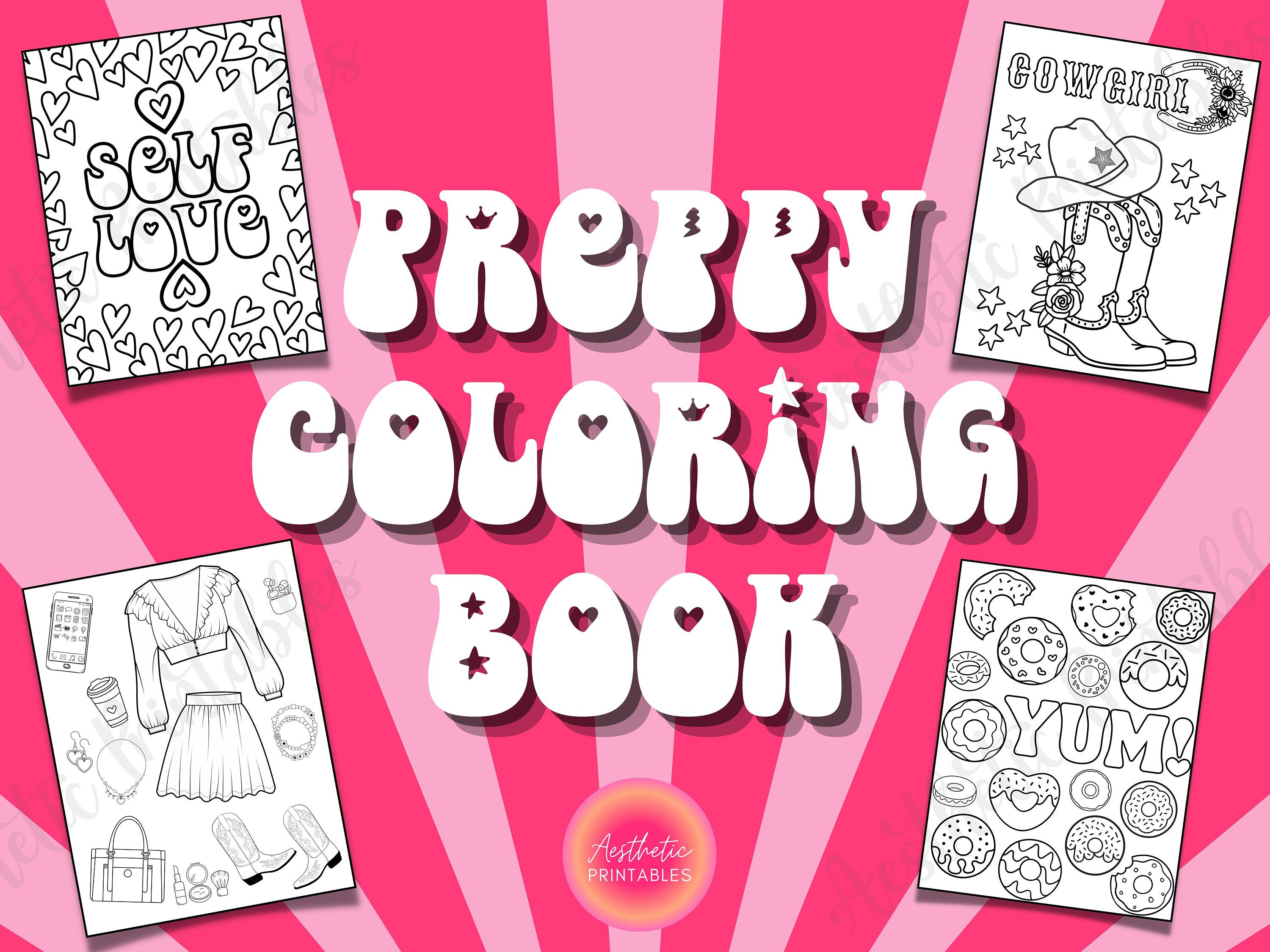 Preppy coloring pages preppy coloring book printable easy aesthetic coloring pages pdf coloring pages for teens procreate coloring