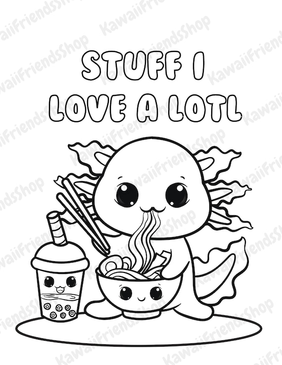 Printable coloring page stuff i love a lotl kawaii coloring page kids coloring page digital download coloring page fun coloring page