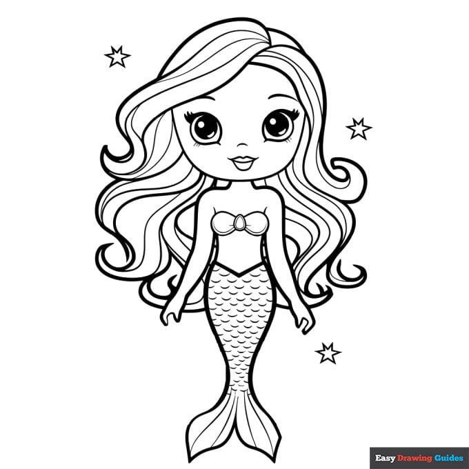 Cartoon mermaid coloring page easy drawing guides