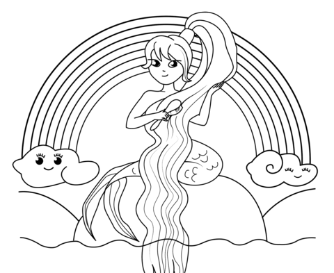 Rainbow mermaid coloring page free printable coloring pages