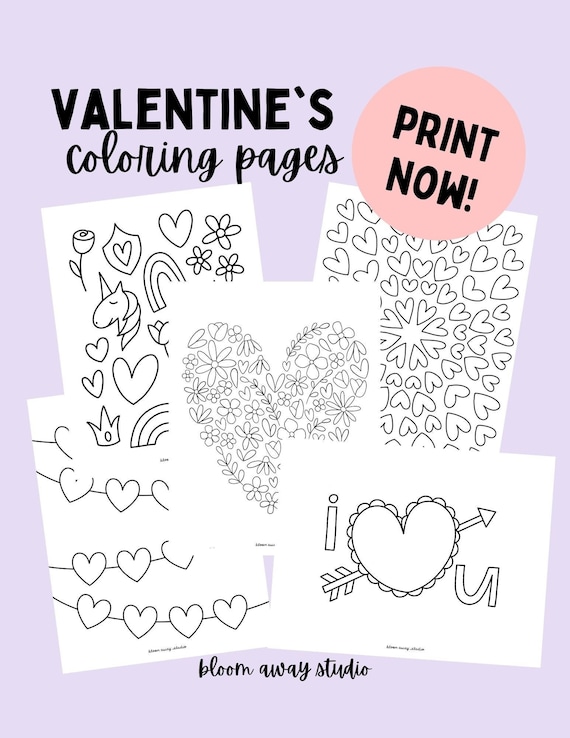 Valentines day printable coloring pages cute hearts and flowers kids adult coloring sheets