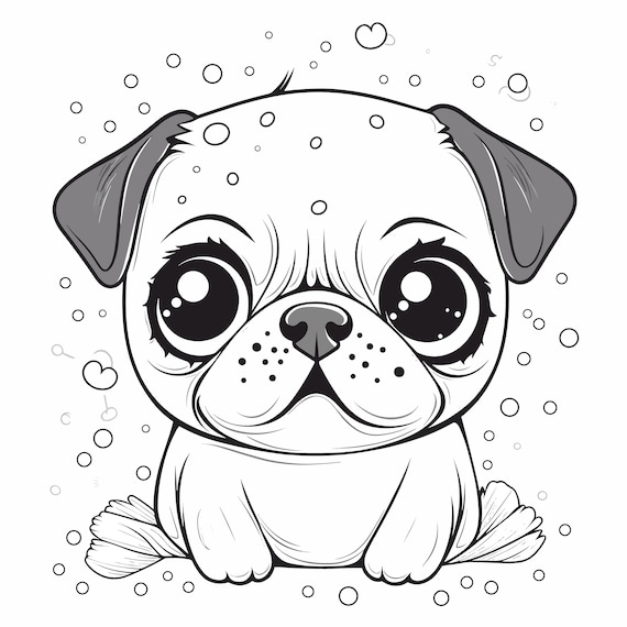 Kawaii pug coloring pages printable dog coloring sheets for teens adults pug lovers stress relief and relaxation pdf