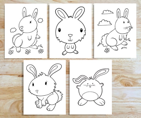 Cute easter bunny rabbit coloring page set downloadable pdf files