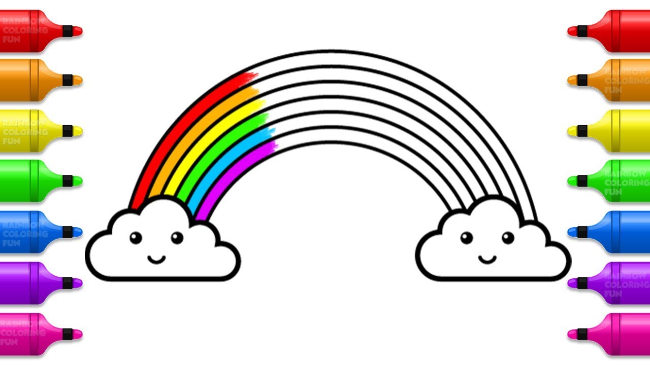 Cute rainbow coloring pages how to draw rainbow and clouds for kids