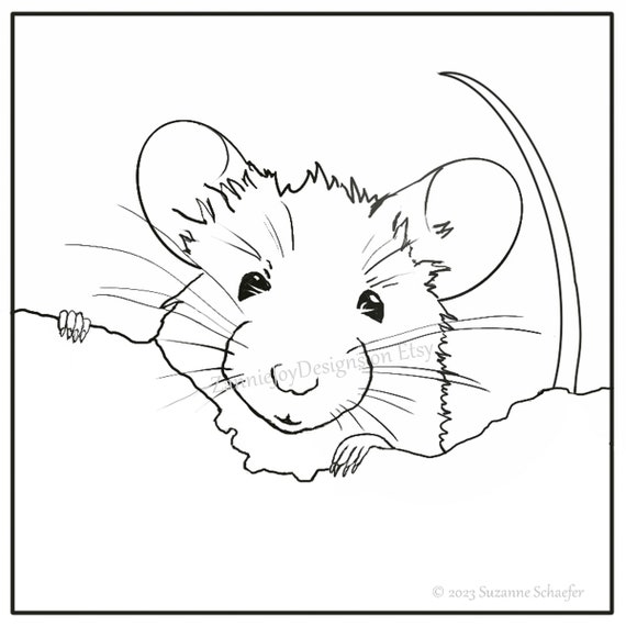 Mouse line drawing coloring page pattern rat square design