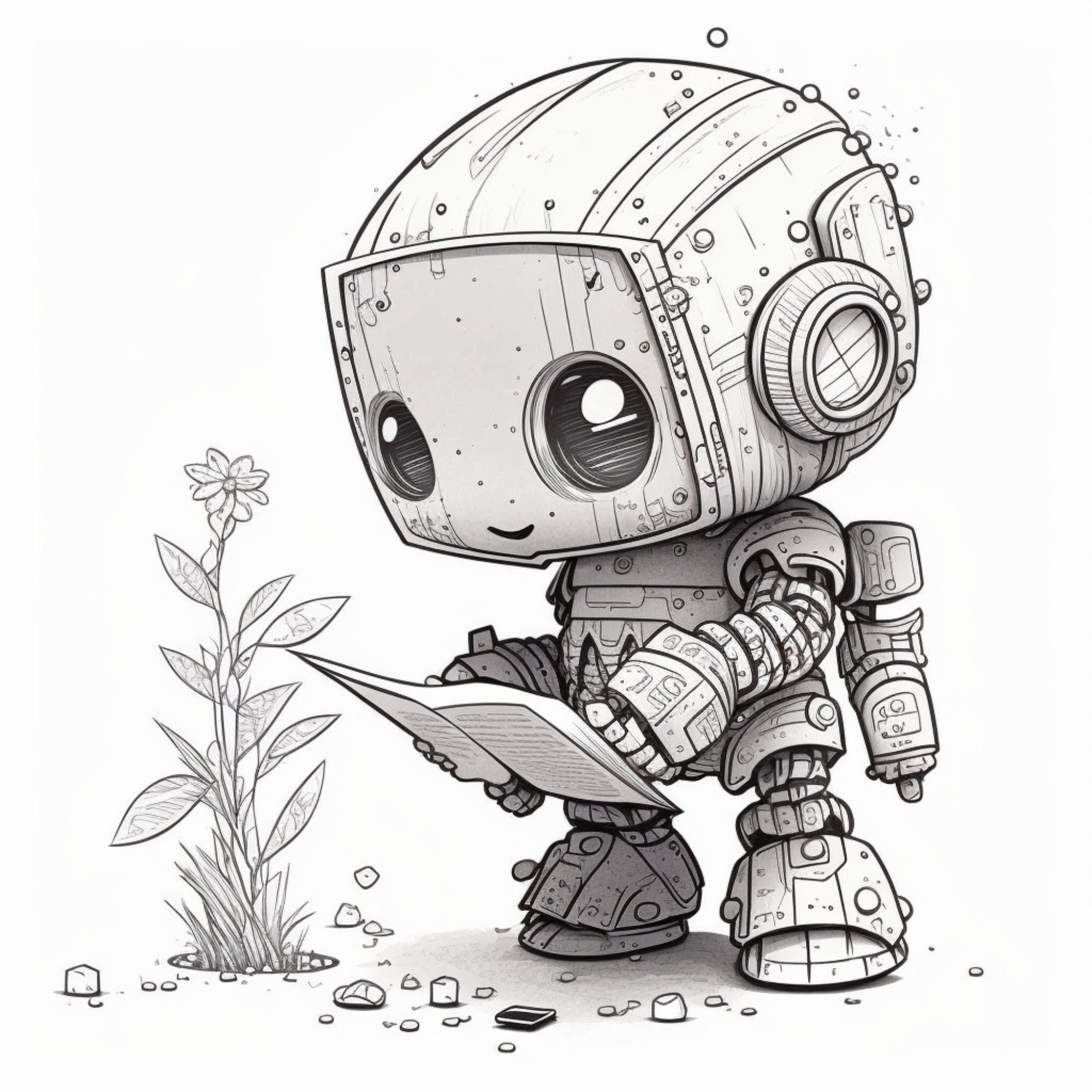 Printable cute robot coloring pages for kids and adults digital download pdf