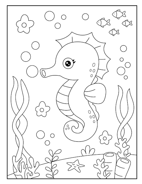 Premium vector cute seahorse coloring pages for kids