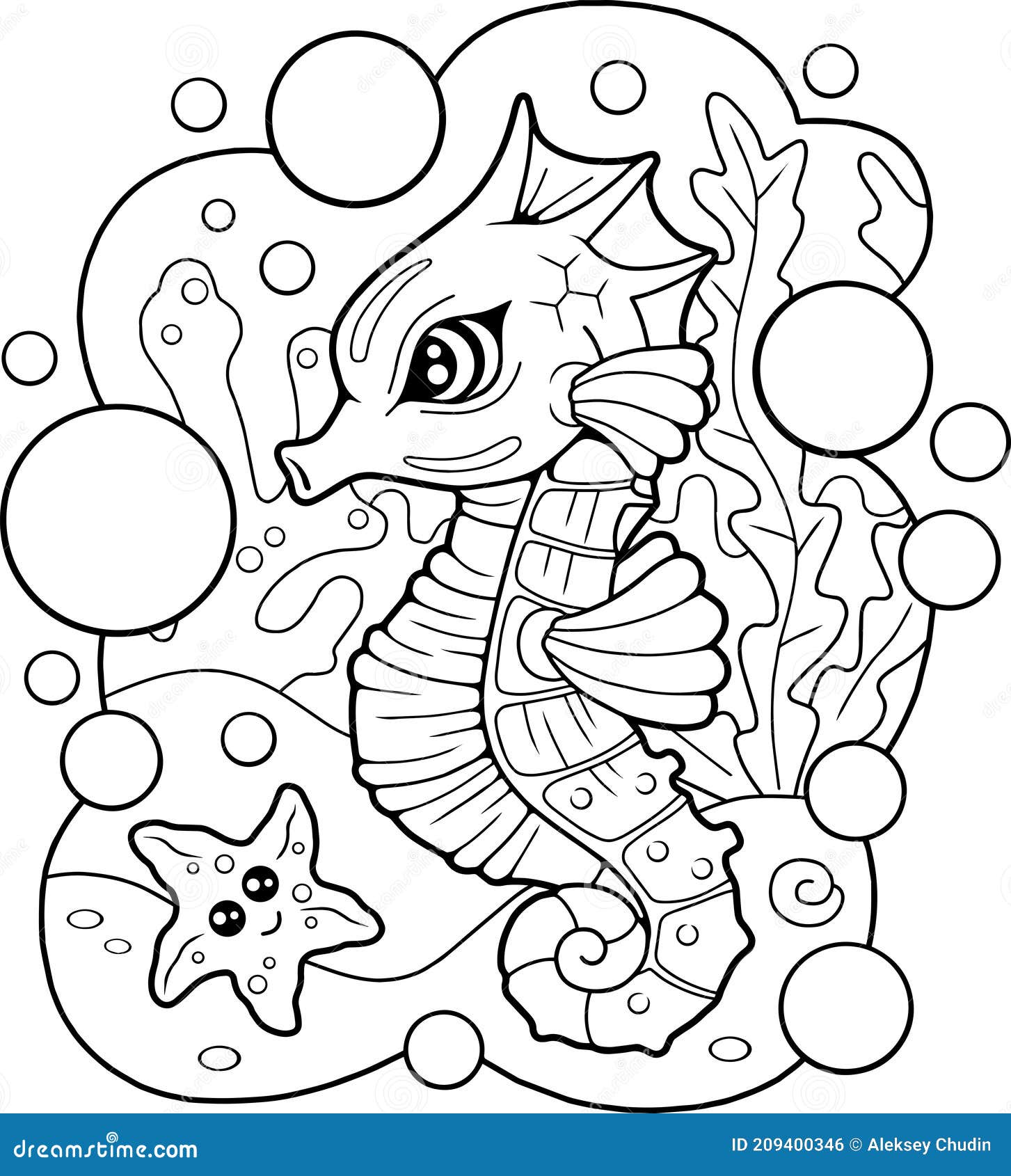 Cute seahorse coloring book funny illustration stock vector