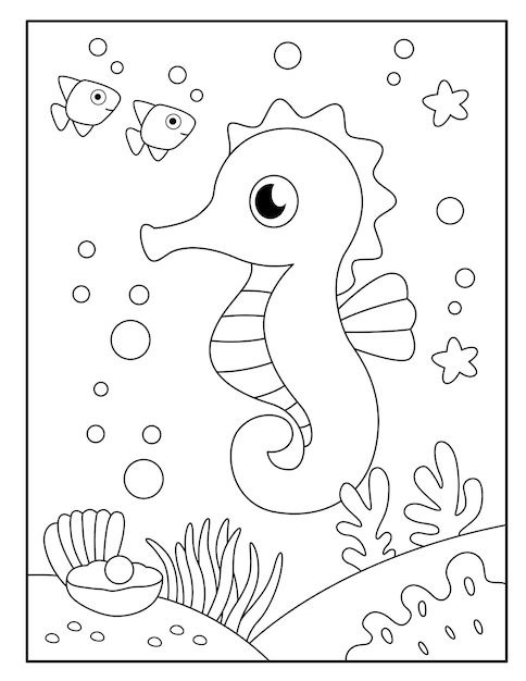 Premium vector cute seahorse coloring pages for kids