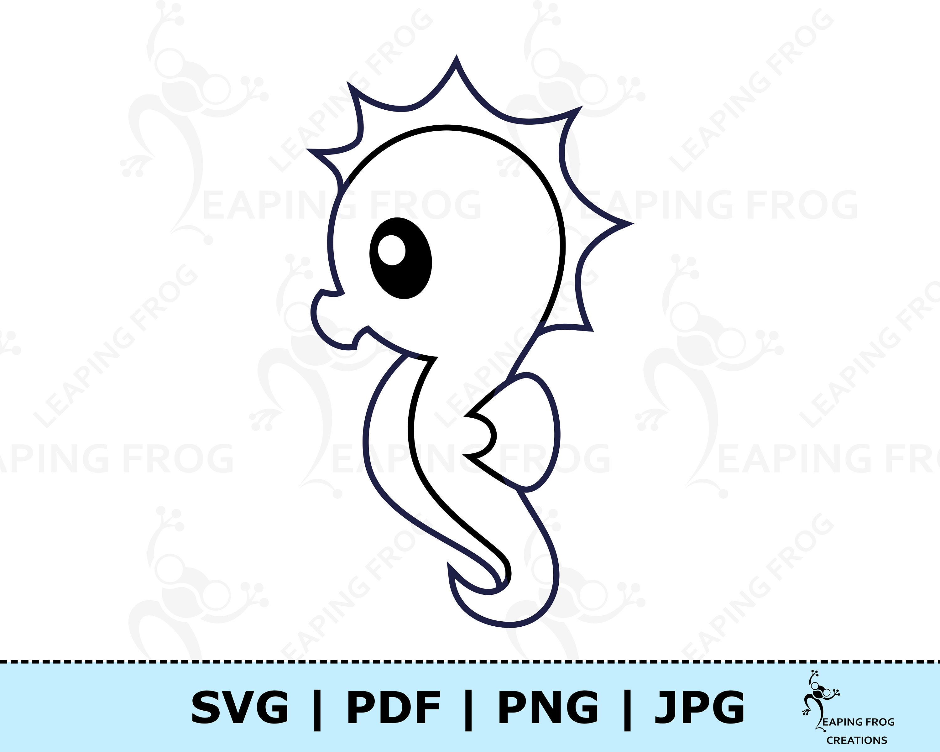 Cute seahorse coloring page jpg pdf svg png baby seahorse clipart digital download vector black and white outline coloring book page