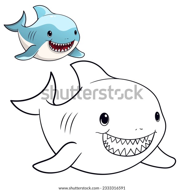 Cute baby shark coloring page black stock vector royalty free