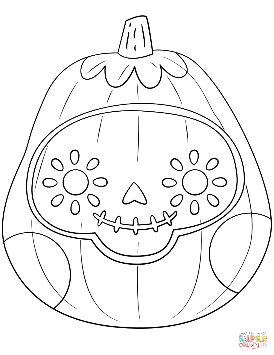 Pumpkin sugar skull coloring page free printable coloring pages