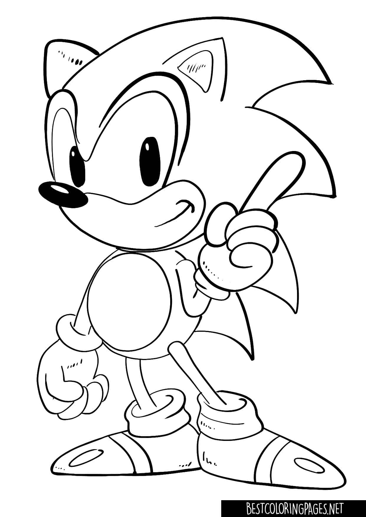 Download sonic coloring cute standing with pointing finger picture