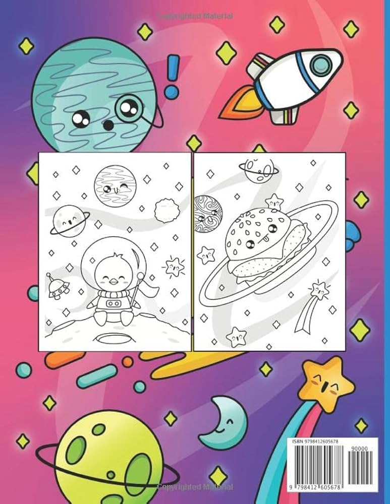 Kawaii in space coloring book cute and easy by gal color