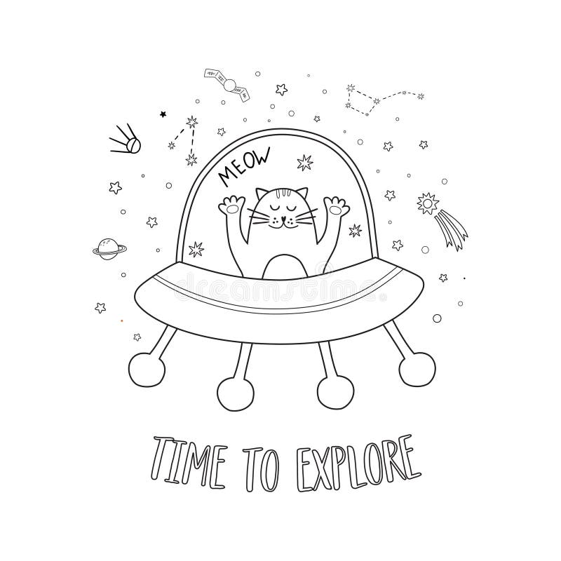 Easy coloring page of space cat astronaut in rocket cute coloring page for kids children game toddler activity stock vector