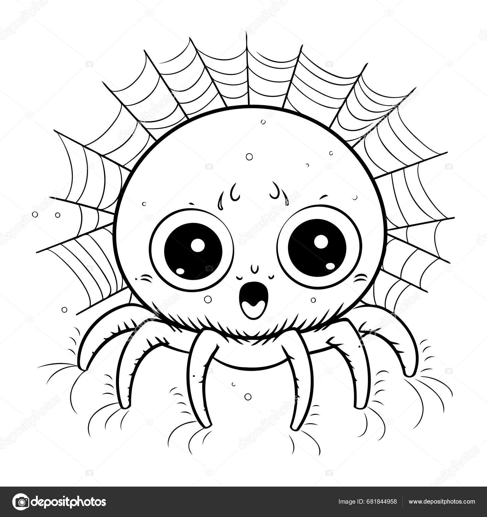 Cute spider coloring page kids black white vector illustration stock vector by ibrandify