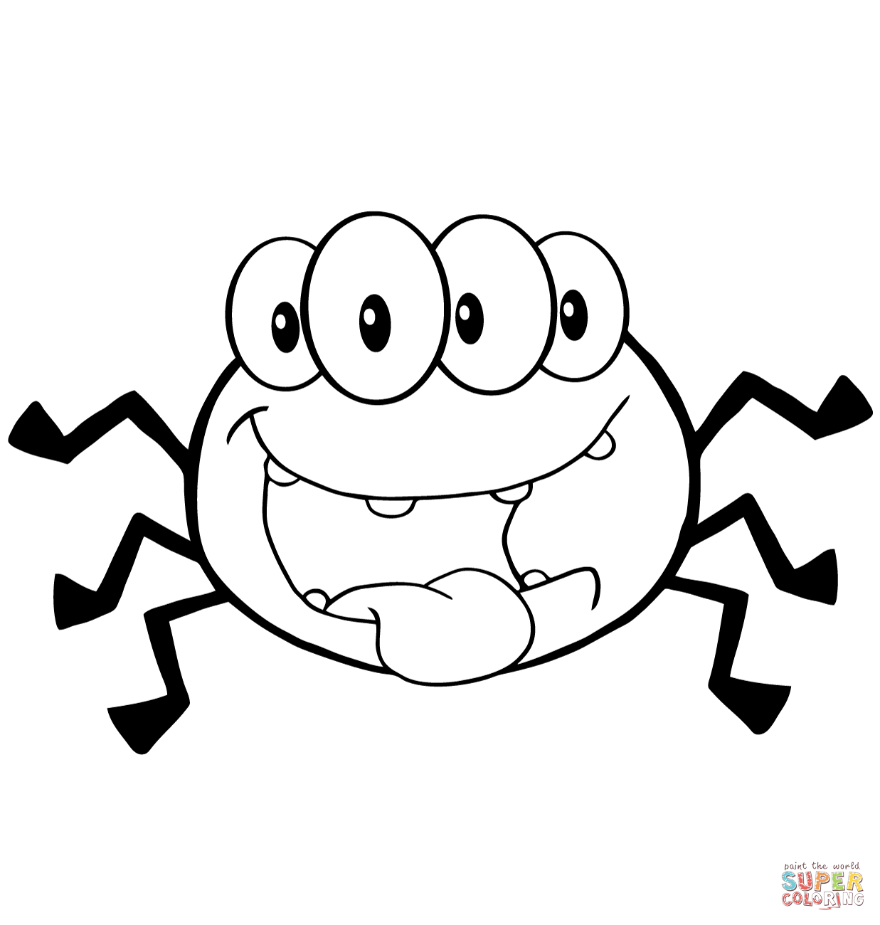 Happy cartoon spider coloring page free printable coloring pages