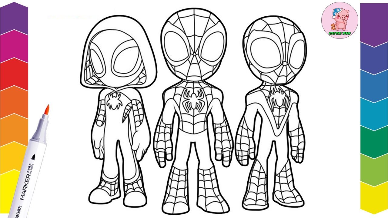 Spiderman coloring chibi spiderman collection coloring pages for kids