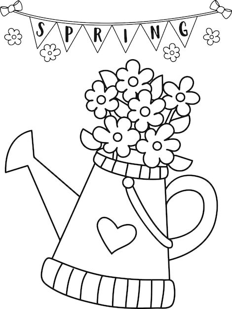 Premium vector spring coloring pages cute hand drawing