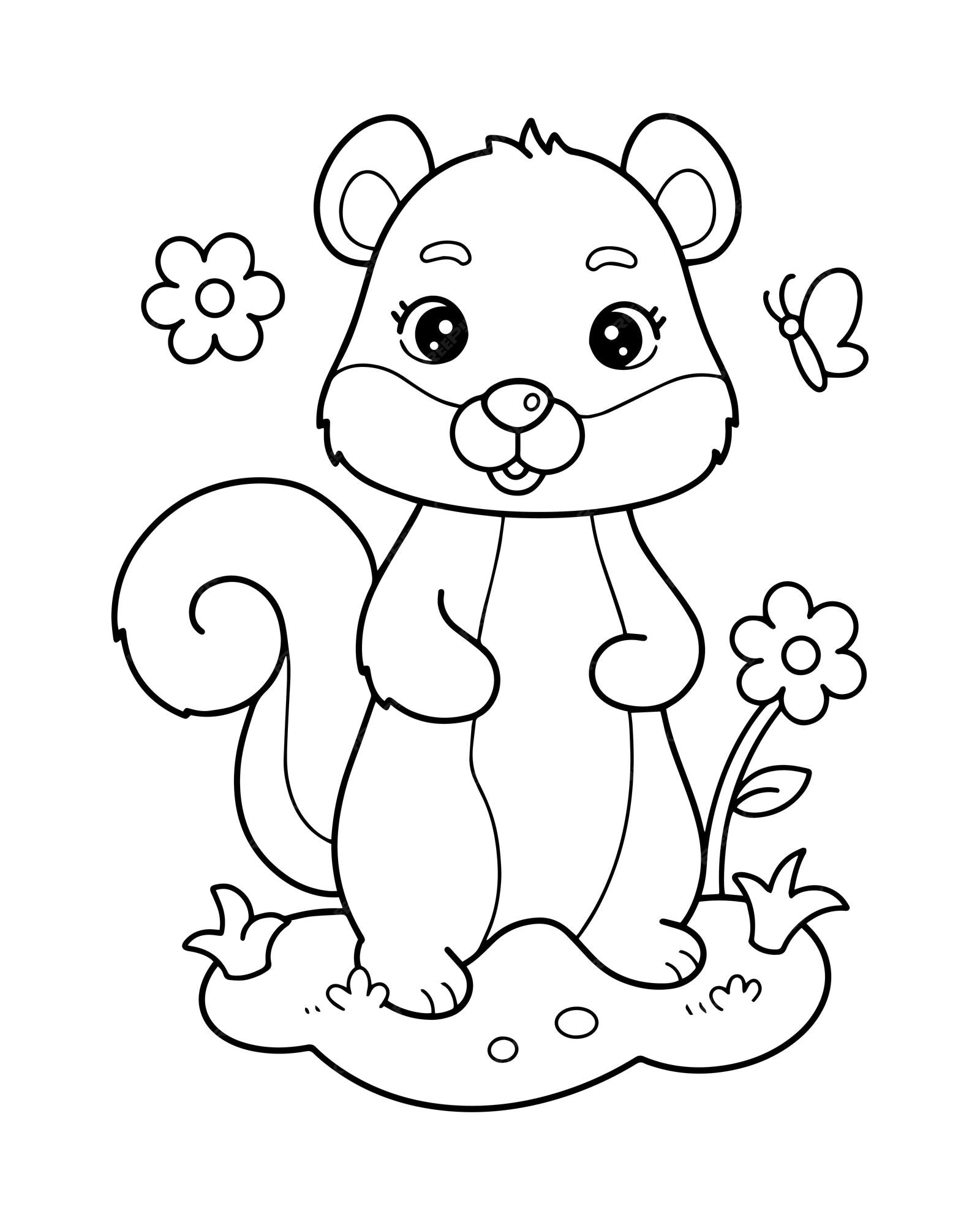 Premium vector squirrel coloring page illustration