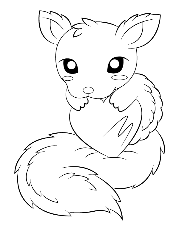 Printable cute squirrel and heart coloring page