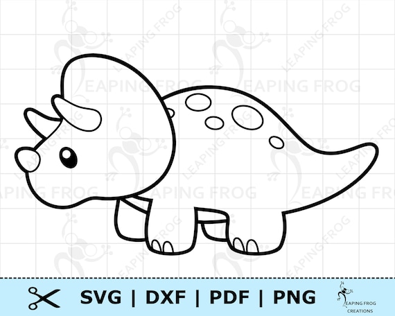 Cute baby dinosaur svg png dxf eps triceratops digital download cricut silhouette cut files outline stencil coloring page