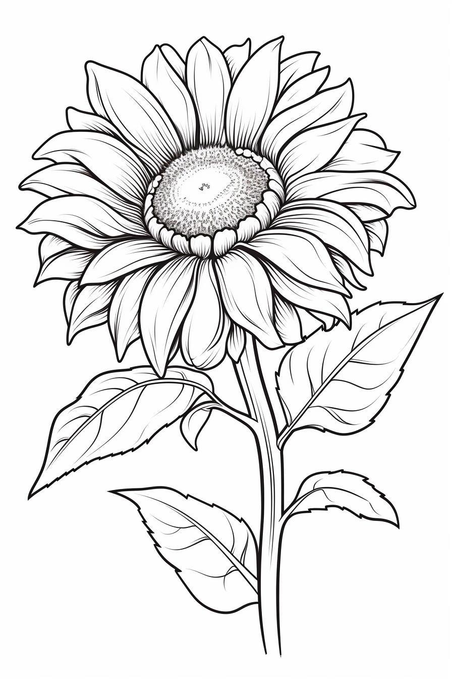 Free realistic sunflower coloring page