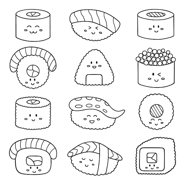 Sushi coloring vectors illustrations for free download