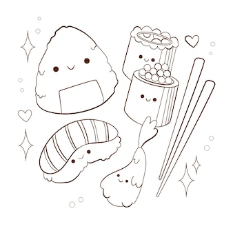 Sushi coloring vectors illustrations for free download