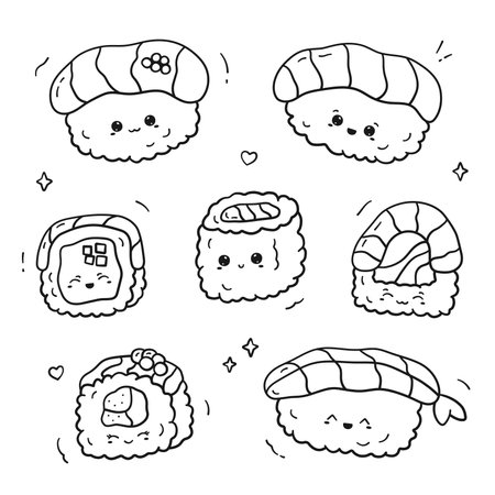 Sushi coloring page stock illustrations cliparts and royalty free sushi coloring page vectors