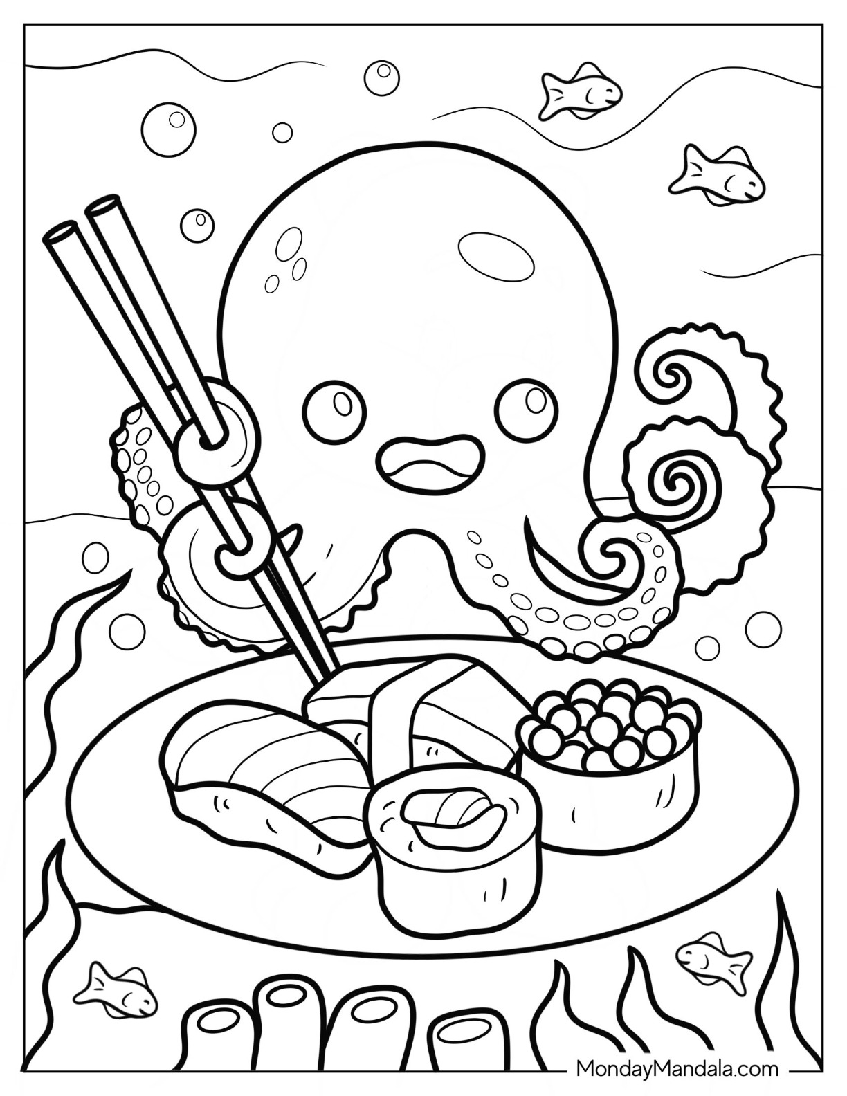 Sushi coloring pages free pdf printables