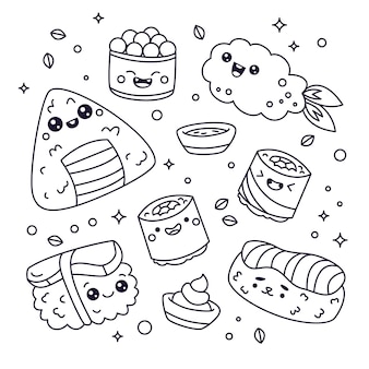 Sushi coloring vectors illustrations for free download