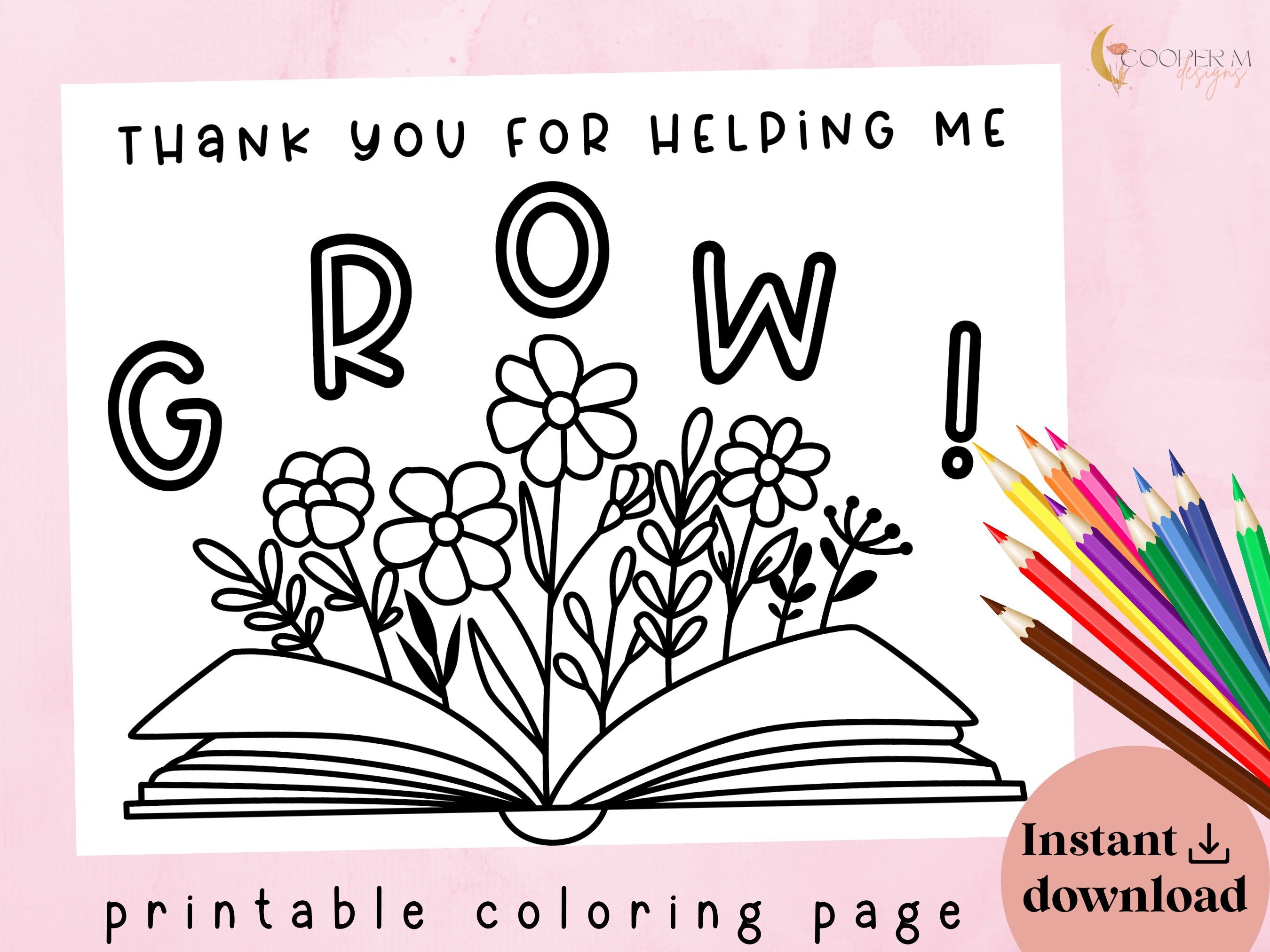 Teacher appreciation coloring page printable thank you card digital file instant download teacher gift teacher appreciation gift