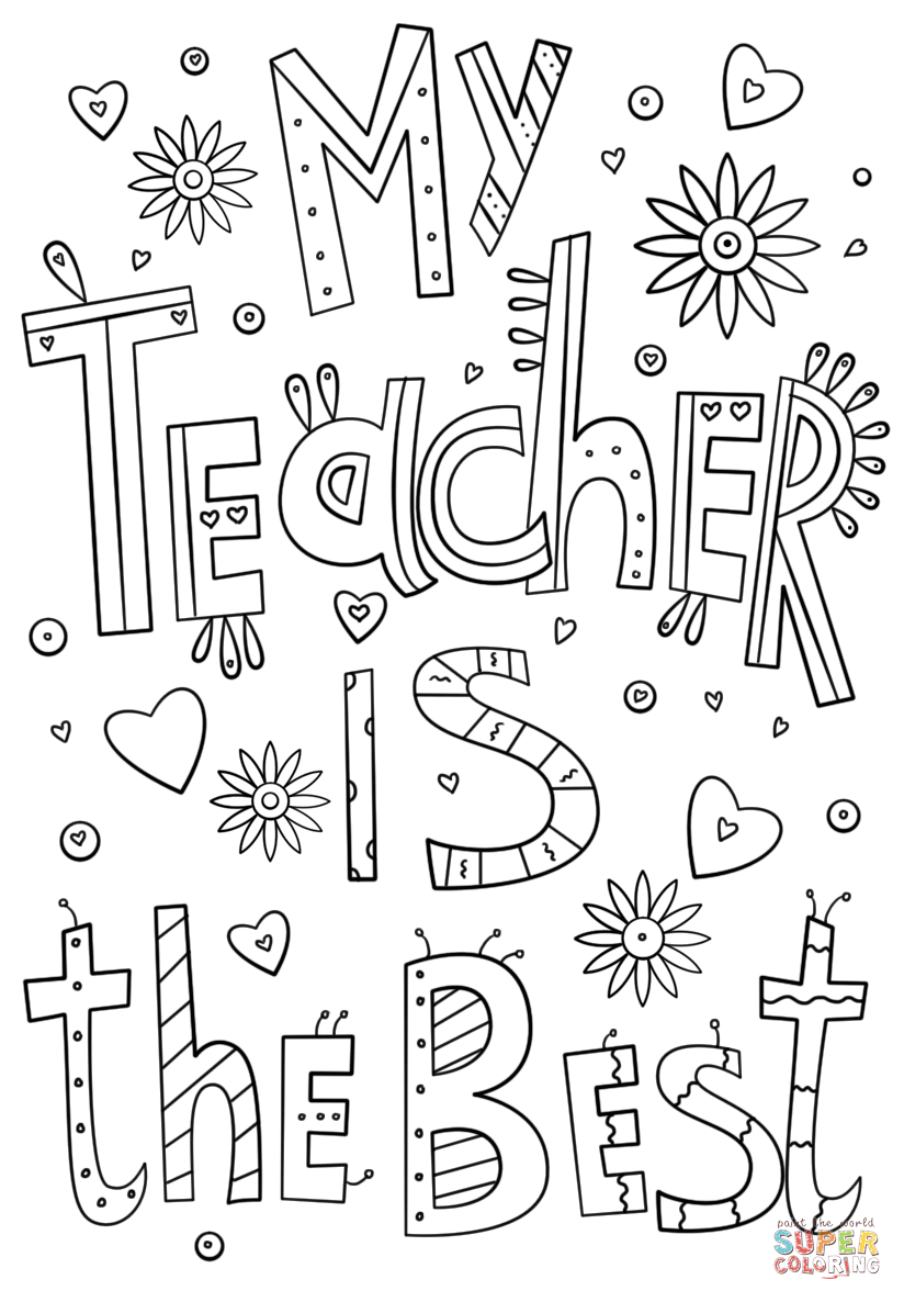 My teacher is the best doodle coloring page free printable coloring pages