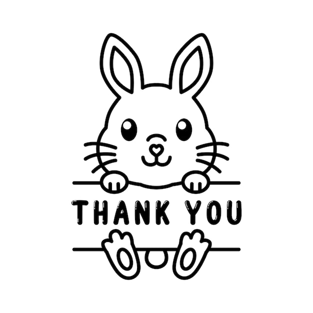 Premium vector cute rabbit with thank you sentence cartoon characters vector illustration for kids coloring book