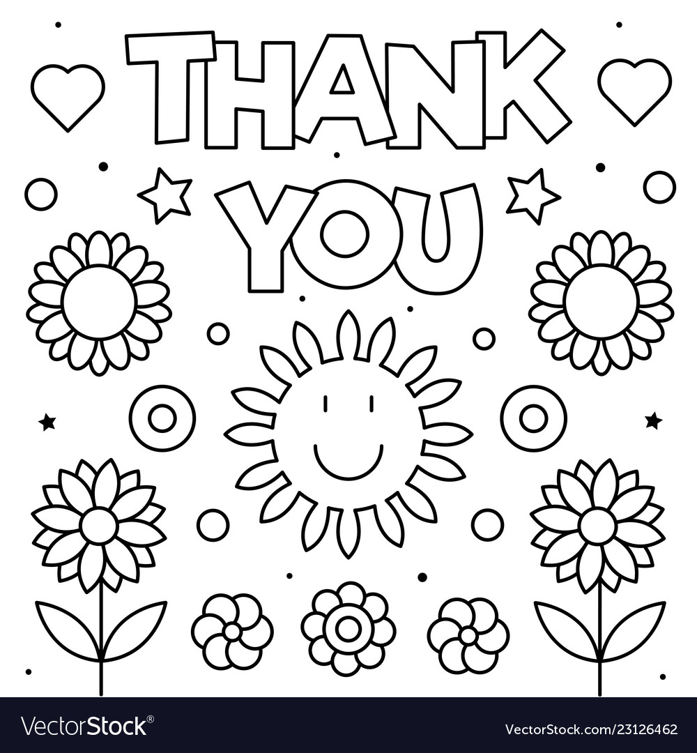 Thank you coloring page black and white royalty free vector