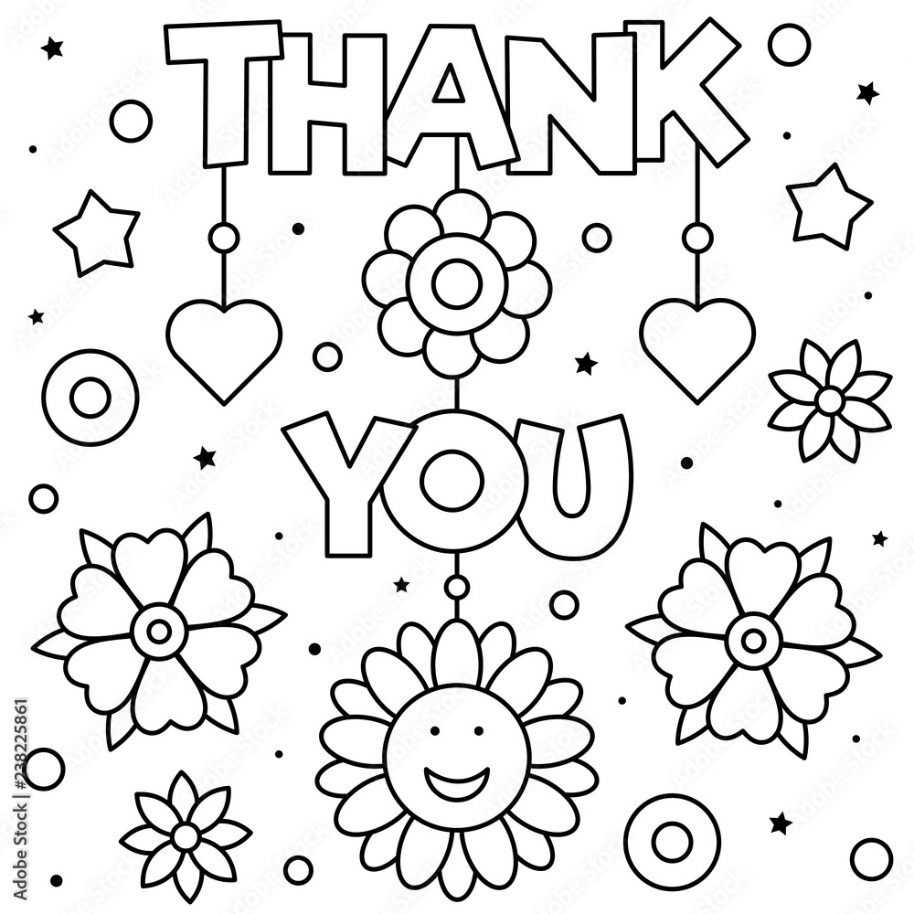 Thank you coloring page black and white vector illustration vector