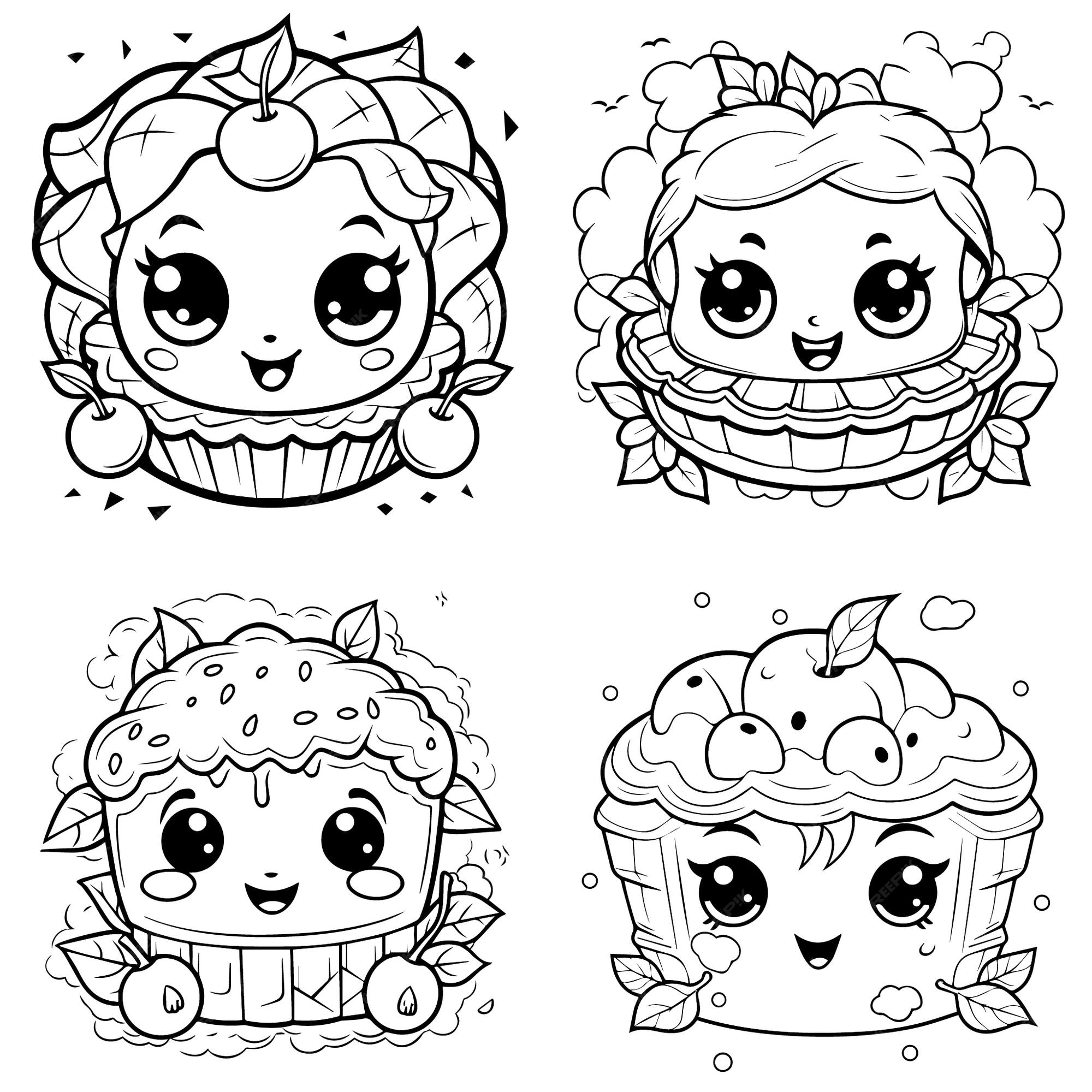 Premium vector kawaii cherry pie for thanksgiving coloring page