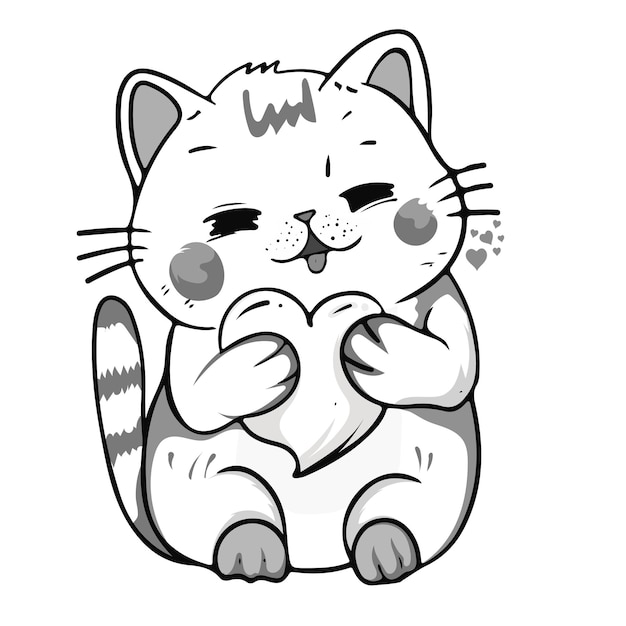 Premium vector coloring page outline of cartoon fluffy cute cat coloring book page for children