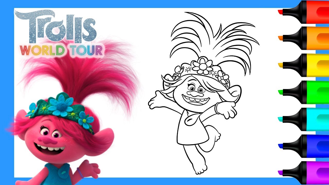 Coloring queen poppy trolls world tour trolls coloring pages