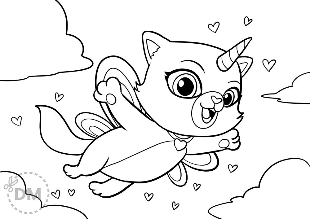 Unicorn kitty coloring page
